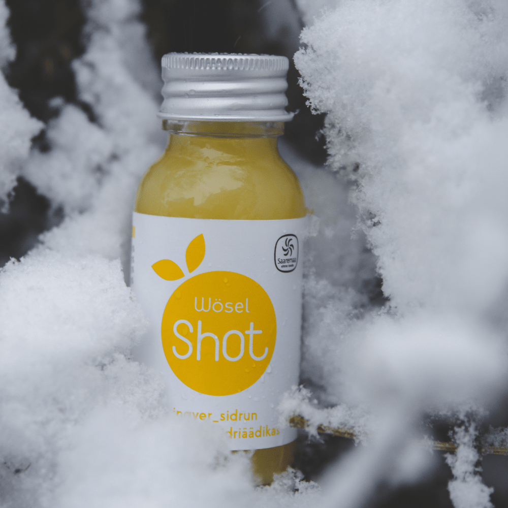 Ginger-Honey-Lemon Health Shot in snow